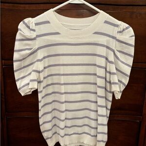 Amazon Cream and Purple Striped Puff Sleeve Blouse